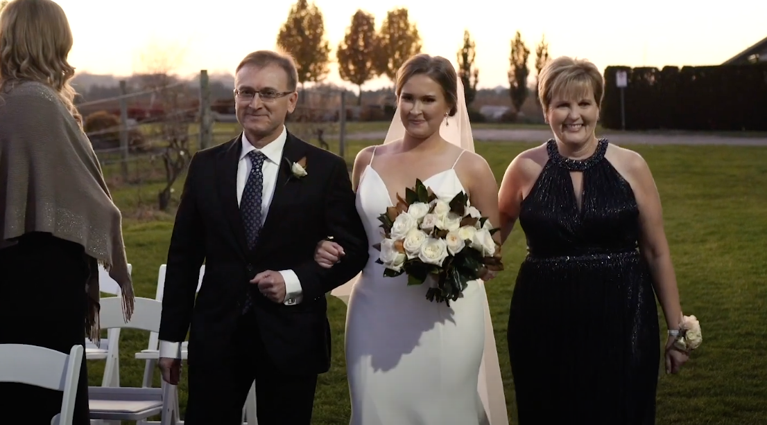 Emily and Sean's wedding live stream ceremony at Mastronardi Winery in Kingsville, Ontario